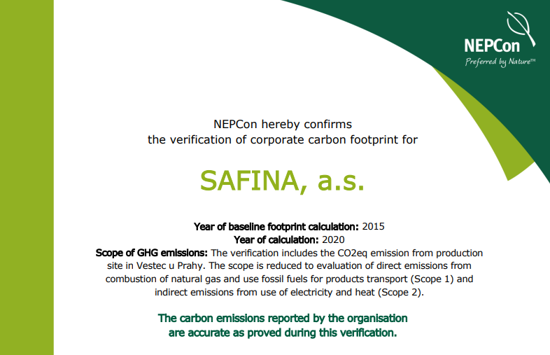 Safina prokazatelně snižuje svou uhlíkovou stopu