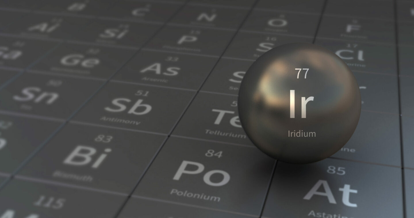 Iridium,Element,In,Spherical,Form.,3d,Illustration,On,The,Periodic